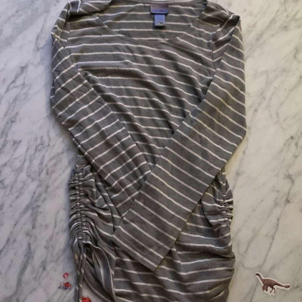 Gray and white ( size small) long sleeve t shirt.